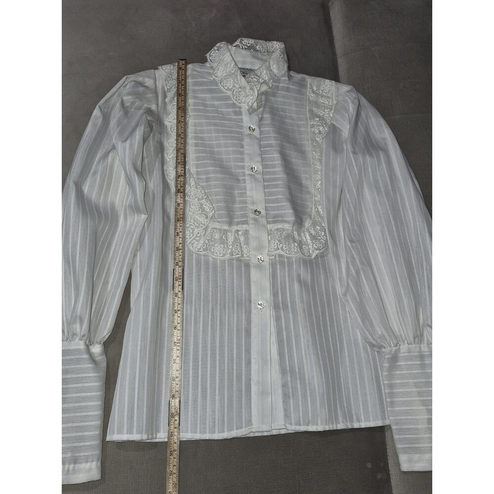 Vintage 70s Victorian Prairie Lace Blouse Neiman Marcus ILGWU White Sheer Top 8 - Picture 10 of 16